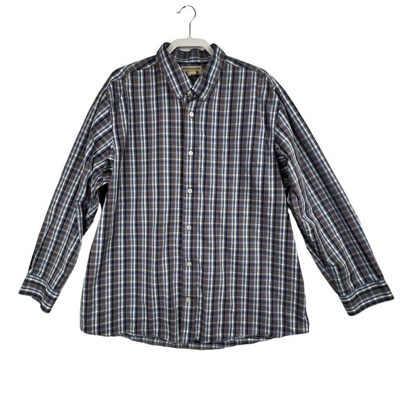 Duluth Trading Co Mens Shirt Sz 2XL Wrinkle Fighter Plaid Blue Long Sleeve - Picture 1 of 9